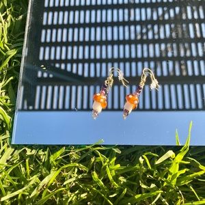 🍄handcrafted purple & brown mushroom earrings🍄